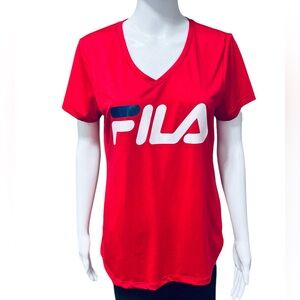Fila Red Short Sleeve Activewear V-neck T- Shirt  Size Medium